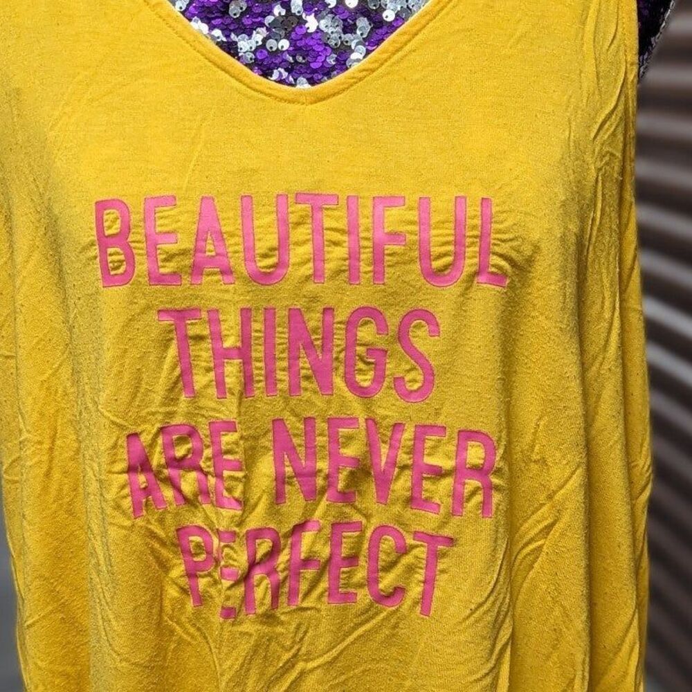 Torrid‎ Size 00 M/L Yellow w Pink Lettering Super Soft Slub Flowy Tank Top